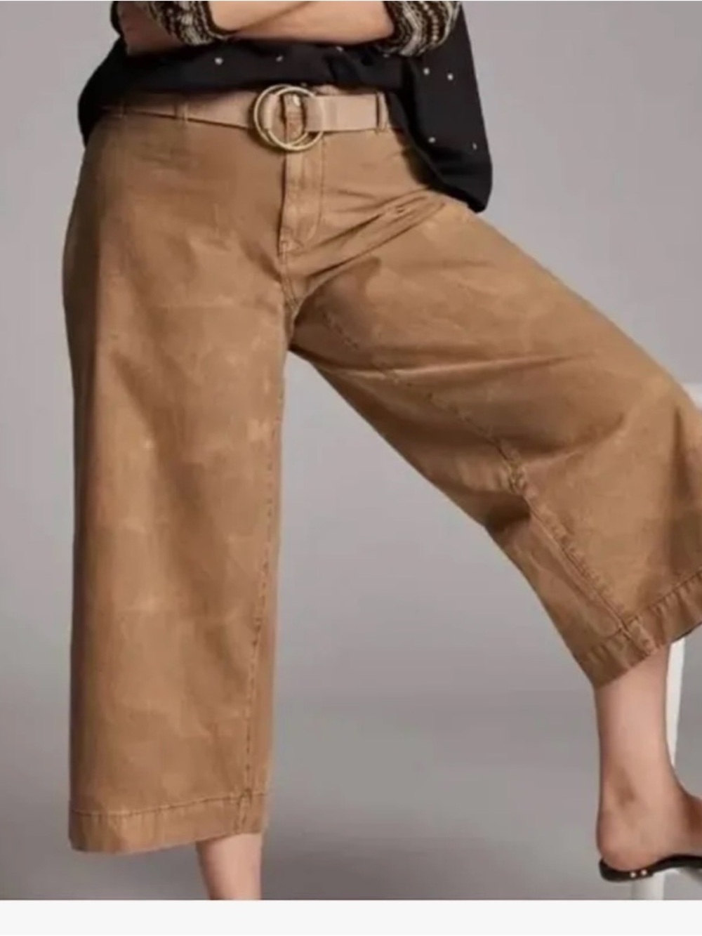 PILCRO Anthropologie James Tan Pants Wide Leg Crop Jeans 28 Vintage Fade Wash